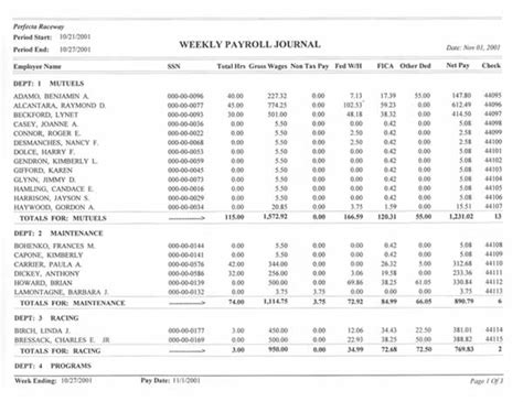 Perfecta Systems, Inc. -Payroll - Weekly Payroll Journal Sample