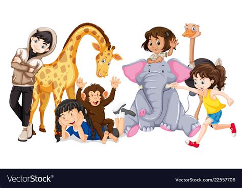 Animals and happy people Royalty Free Vector Image