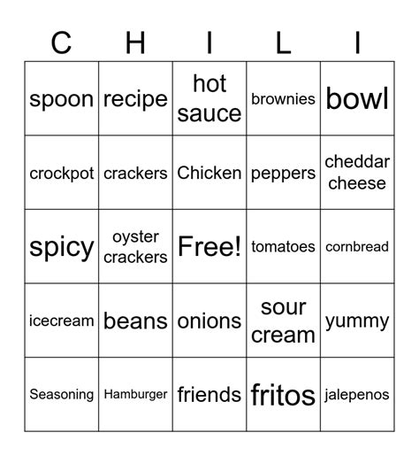 Chili - Cook - Off Bingo Card