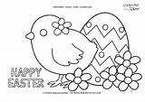 Easter Coloring Page 11 Happy Chick With Egg & Flowers sketch template