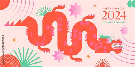 Year of the dragon 2024.Chinese New Year greeting banner template.Festive vector background in ...