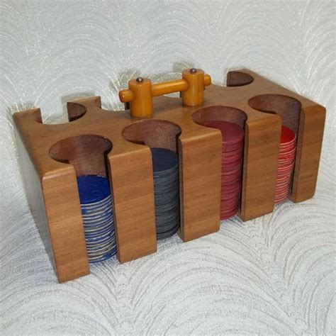 SALE...Art Deco Solid Wood Poker Chip Holder