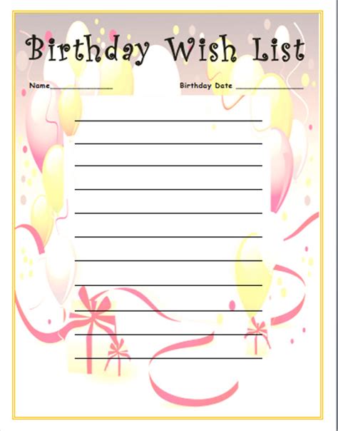 Birthday Wish List Template