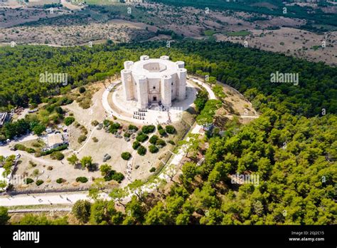 Castel del Monte aerial view, unesco heritage from above, Apulia Stock ...