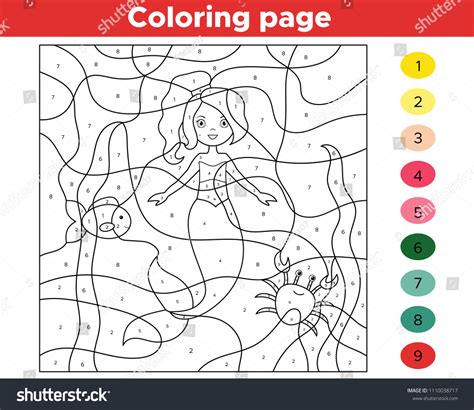 Color By Numbers Cartoon Mermaid Fish: vector de stock (libre de ...