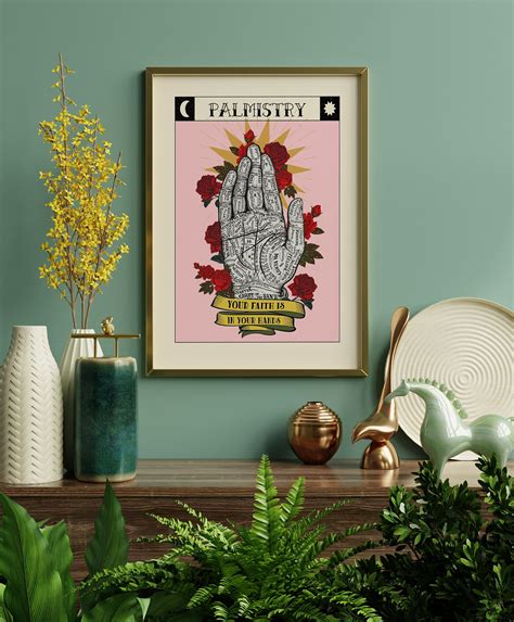 Palmistry Print Chart of the Hand Print Vintage Graphic Palm Reading Fortune Teller Antique ...