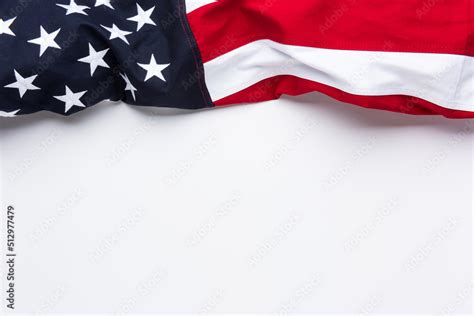 The flag of the United States of America on white background with copy ...