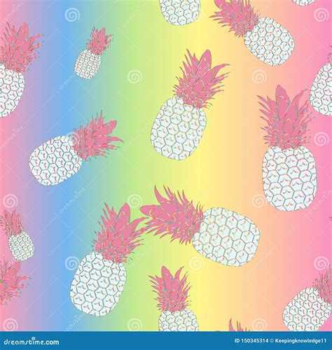 Seamless Tropical Pattern of Rainbow Pineapples on a Bright Gradient Background, Vector Stock ...