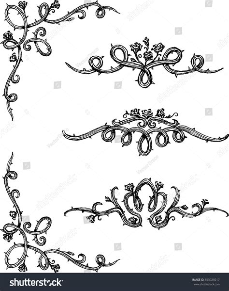 Vine Rosesset Thorny Rose Vines Hand Stock Vector (Royalty Free) 353029217 | Shutterstock