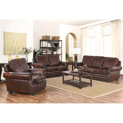 Brayden 3-piece Top Grain Leather Living Room Set | Leather living room set, Family living rooms ...