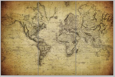 Golden Brown Vintage World Map Wall Art - Circa 1850 | World map wall art, World map art, World ...