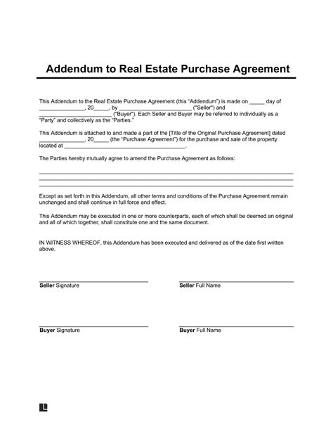 Free Real Estate Purchase Agreement Addendum | PDF & Word