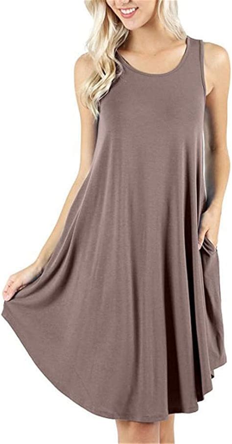 Women's Summer Dress Sleeveless Pockets Casual Swing T-Shirt Dress Round Neck Chic Sundress ...