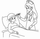 Nurse Checking A Patient S Temperature In Hospital Room Outline  sketch template