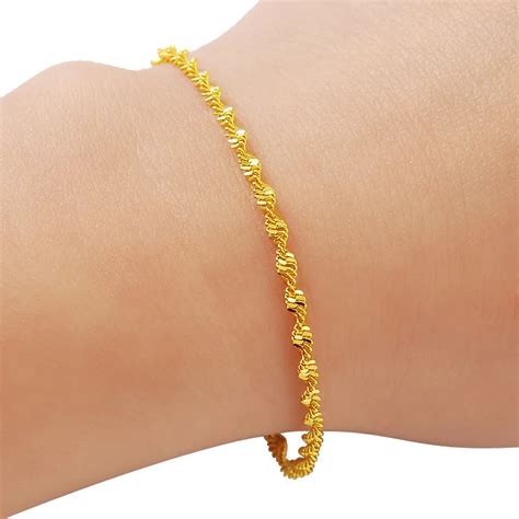 24K Gold Chain Bracelet Gold Color Filled Twisted Chain Bracelets for ...