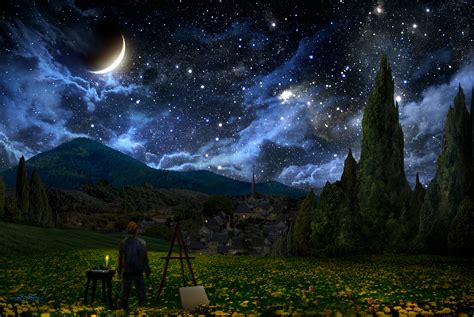 Vincent Van Gogh, The Starry Night, Crescent Moon, Painters, Stars, Landscape Wallpapers HD ...
