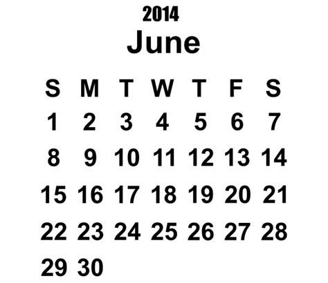 2014 Calendar June Template Free Stock Photo - Public Domain Pictures