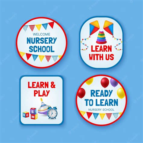 Free Vector | Realistic nursery school labels template