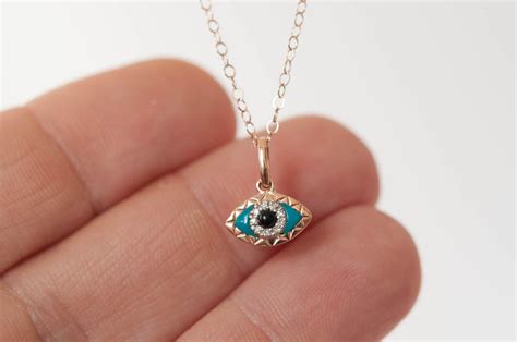 14k solid gold evil eye charm necklace