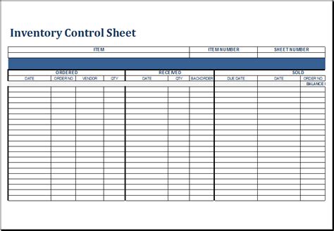 Inventory Control Sheet Template for EXCEL | Excel Templates