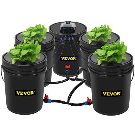VEVOR Deep Water Culture DWC Hydroponic System Kit 5 Gal 5 Bucket 8W Air Pump | VEVOR US