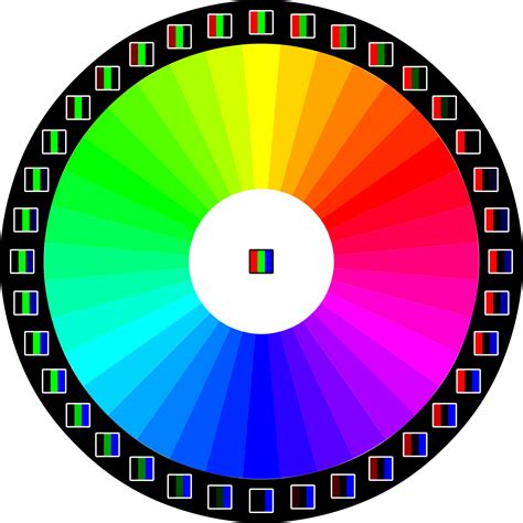 an image of a color wheel with squares in the middle and one circle at the center