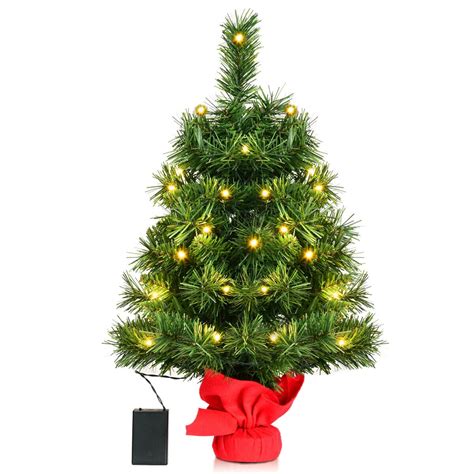 24" Pre-Lit Tabletop Mini Christmas Tree Artificial Fir Ornament Tree W ...