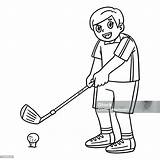 Golf Golfer Getting Ready To Hit Isolated Coloring Stock Illustration  sketch template