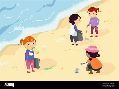 Stickman Illustration of a Group of Preschool Kids Picking Up Trash ...