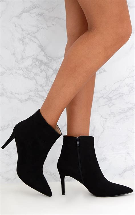 Black Mid Heel Pointed Ankle Boots. Shoes | PrettyLittleThing USA