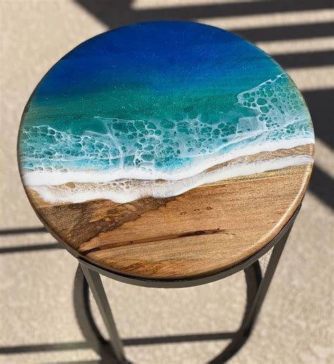 Epoxy Resin Ocean Wave Round Table Wooden Coffee Table | Etsy