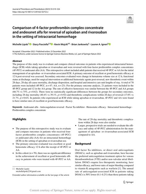 Comparison of 4-factor prothrombin complex concentrate and andexanet ...