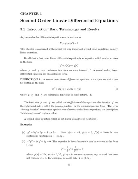 Second Order Linear Differential Equations