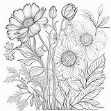 Free Flower Line Drawing Coloring Page sketch template