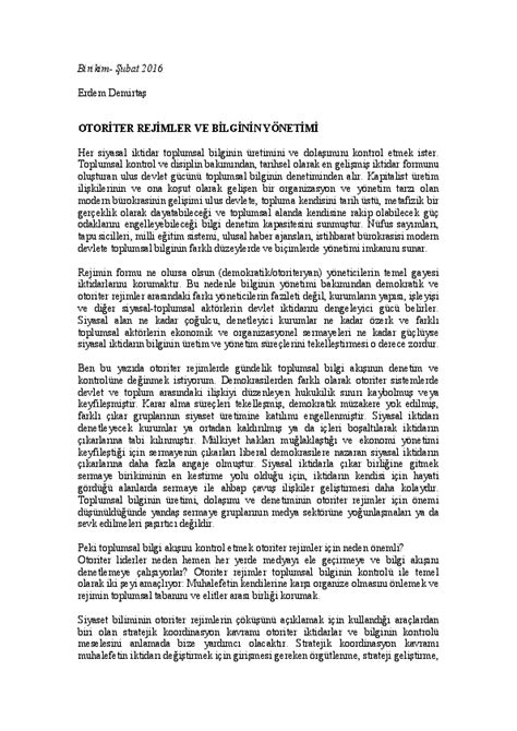 (PDF) Otoriter rejimler ve bilginin yönetimi -Birikim Şubat 2016 ...