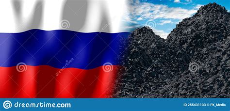 Russia - Country Flag and Pile of Coal Stock Illustration ...