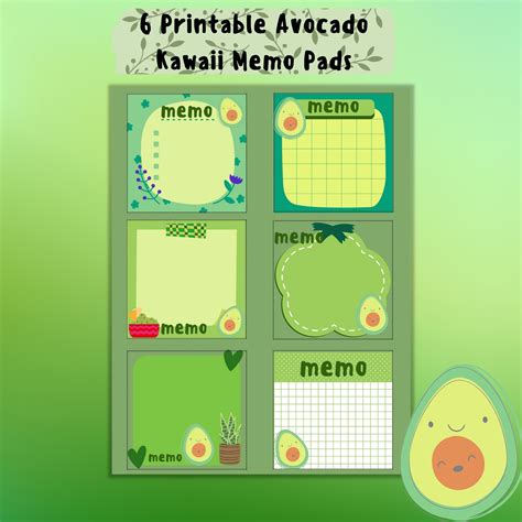 Green Avocado Kawaii Printable Memo Pads | Perfect for staying organized with cute stationery ...