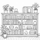 Premium Photo  Realistic Bookshelf Coloring Page With Books And Plants sketch template