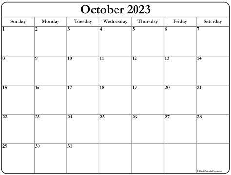 October 2023 Calendar Printable