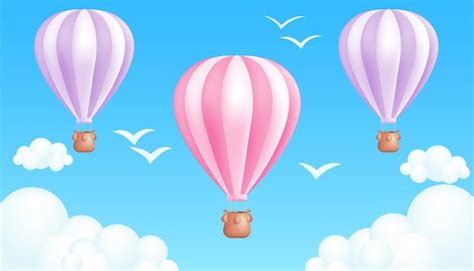 Premium Vector | Realistic 3d cartoon vector illustration of a striped hot air balloon pastel ...