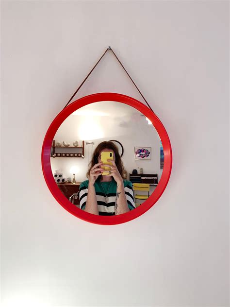 1970s Red plastic Circle Mirror, Denmark – Home Union NYC