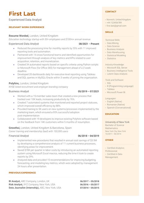 Experienced Data Analyst Resume Examples for 2024 | Resume Worded