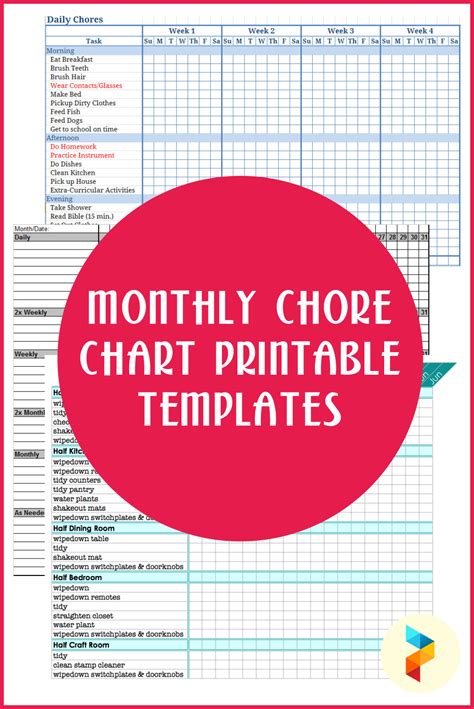Having problem to memorize the daily chores? Print this Monthly chore chart templates straight ...