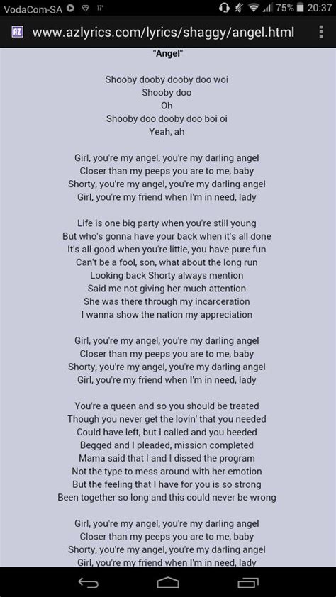 Shaggy – 'Angel' #song lyrics | Angels lyrics, Lyrics, Song quotes