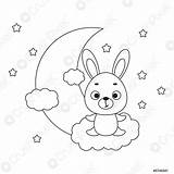 Coloring Page Cute Little Hare Sitting On Cloud Book  stock sketch template