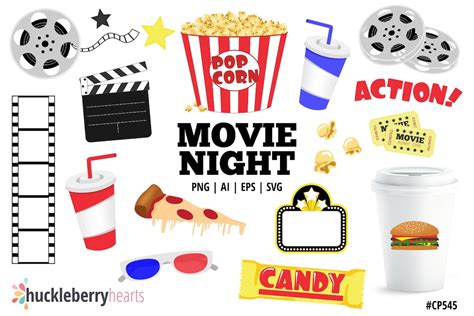 Movie Clipart, Movie Night Clip Art, Popcorn Clipart, Movie Theatre Clipart, Movie Night SVG ...