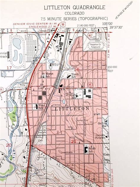 Antique Littleton, Colorado 1957 US Geological Survey Topographic Map – Arapahoe, Douglas ...