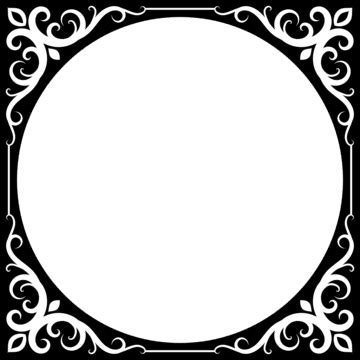 Black Frame Round Floral Black Vector, Round, Floral, Black PNG and Vector with Transparent ...