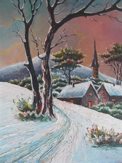 Oil Painting On Canvas Board Winter Scene Art Landscape signed from artgate on Ruby Lane