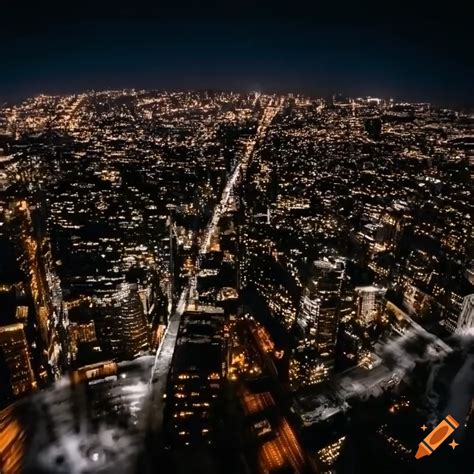 Top down view of city at night